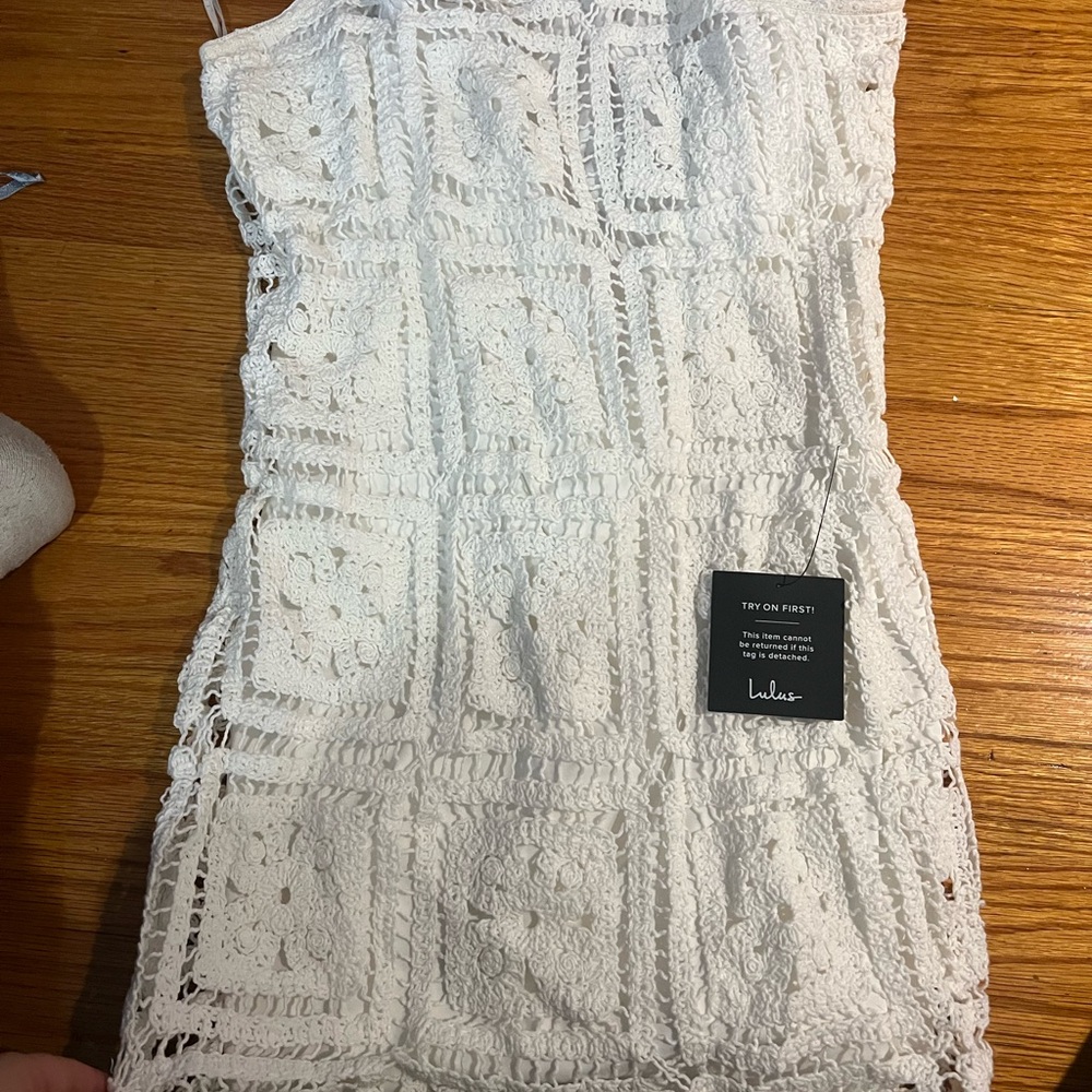 Lulu's Ivory Crochet Mini Dress